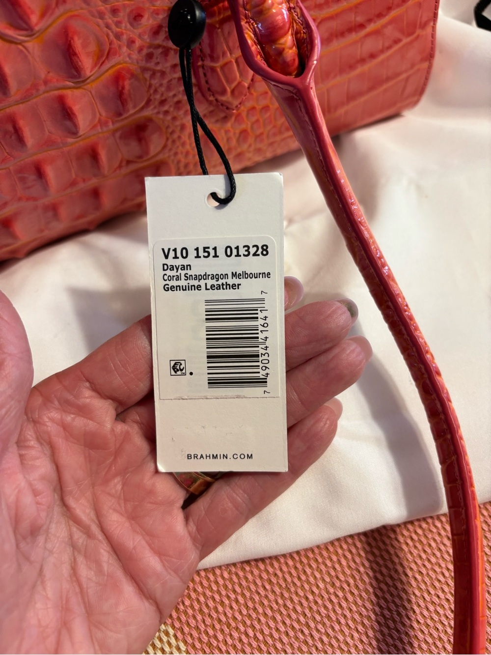 Brahmin Coral Pink Croc-Embossed Shoulder Bag - Picture 3 of 6